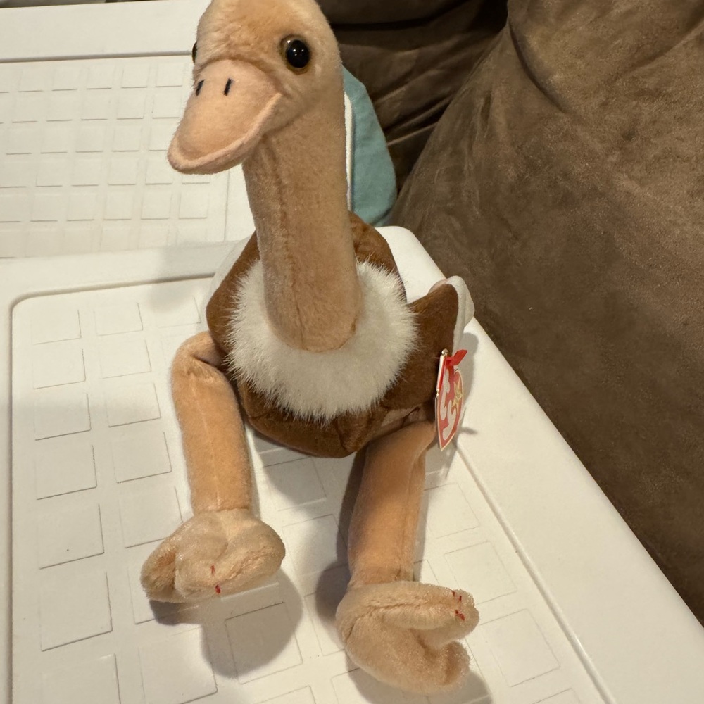 Ty Beanie Babies Stretch Ostrich Plush - Brown and Cream